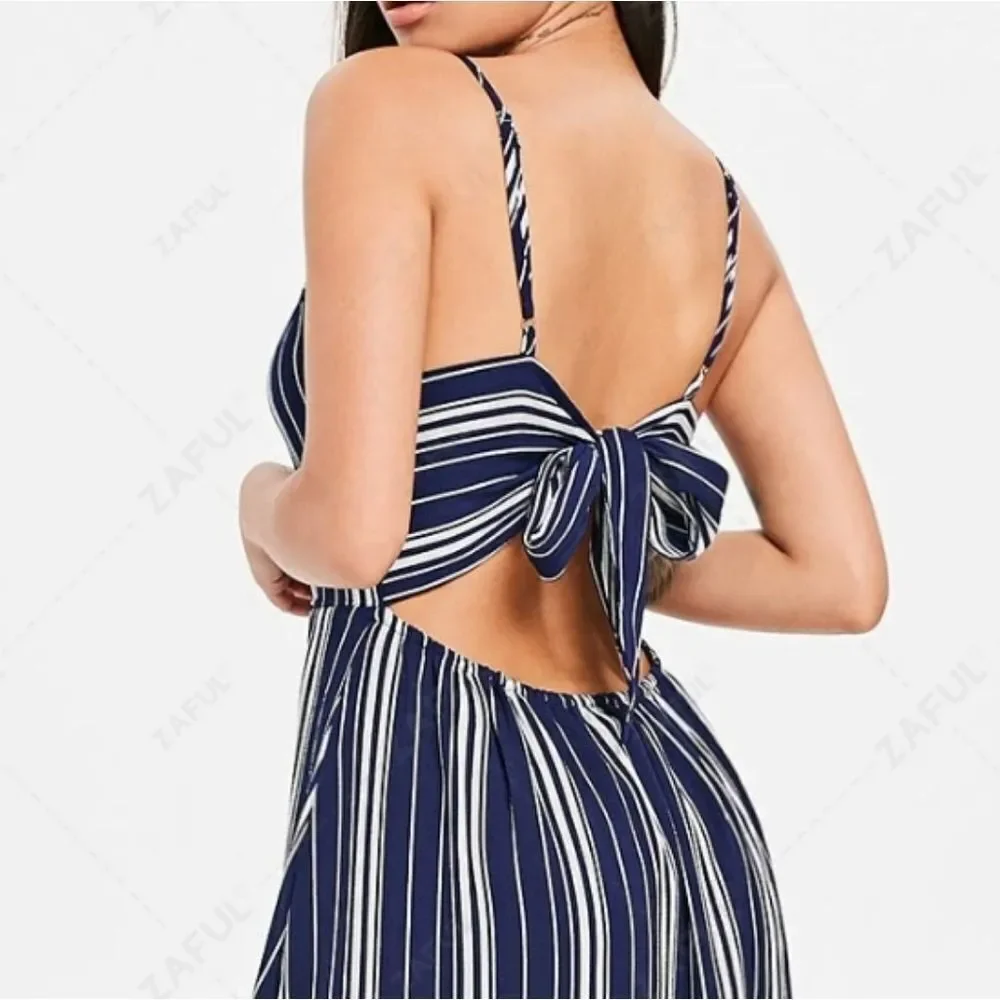 Zaful Navy and White Striped Maxi Dress. Nautical. Festival. Beachy.